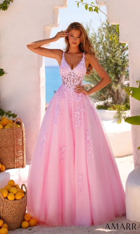 Sheer-Waist Long A-Line Prom Dress: Amarra 89523 sold by PromGirl