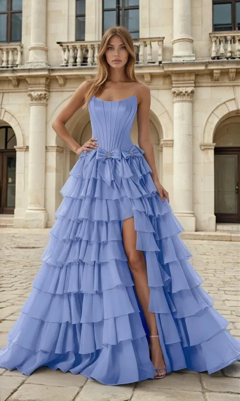 Tiered Prom Ball Gown with Bows: PromGirl 250071 sold by PromGirl