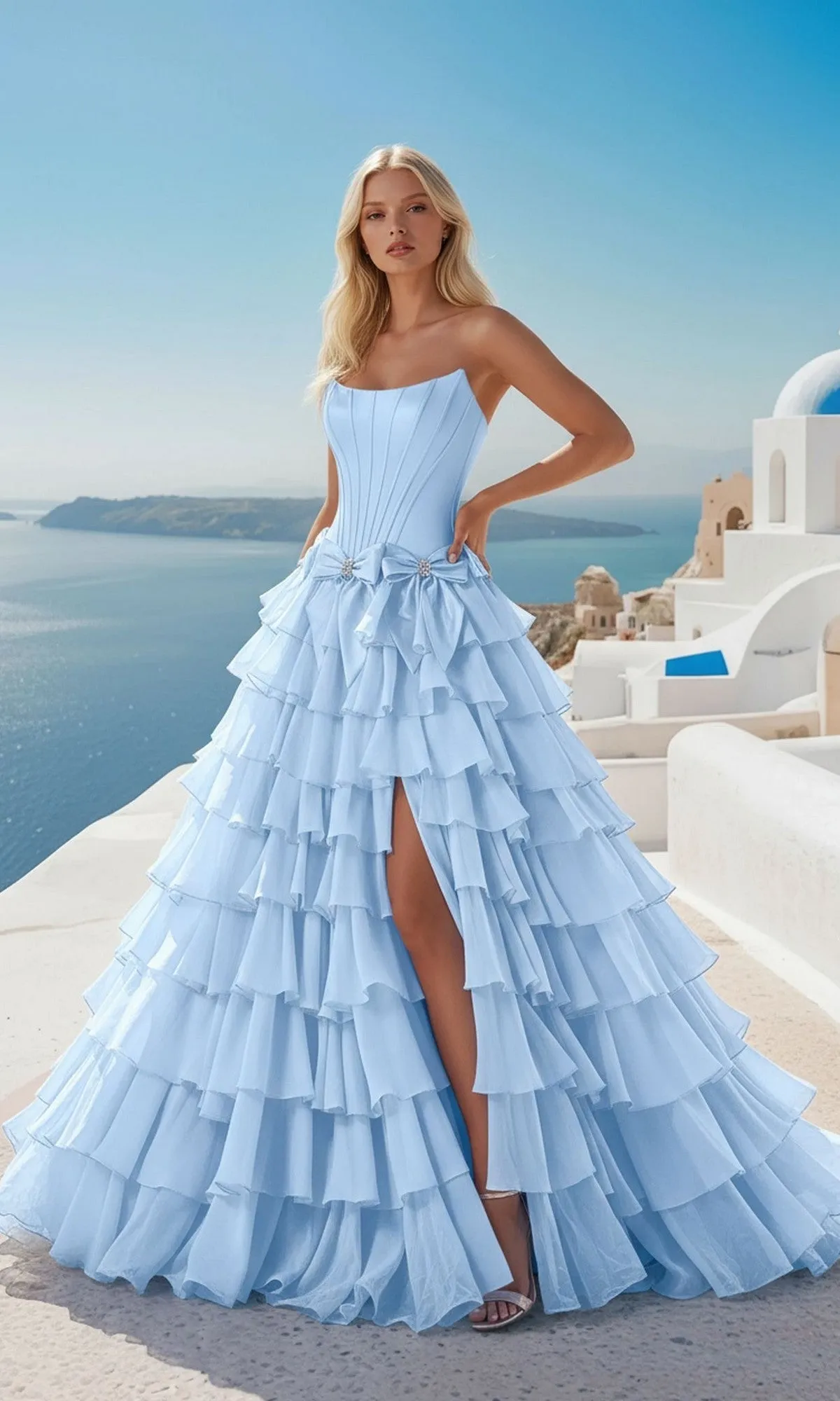 Tiered Prom Ball Gown with Bows: PromGirl 250071 sold by PromGirl product image thumbnail 5