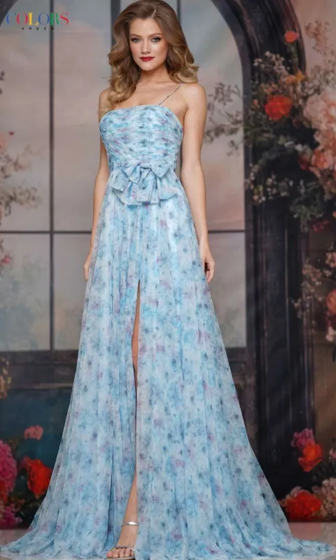 Strappy Long Print Prom Dress: Colors Dress 3812 sold by PromGirl
