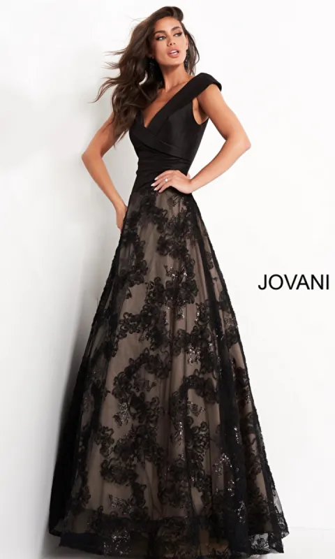 Jovani Mikado-Bodice Long Black Prom Dress 03330 sold by PromGirl