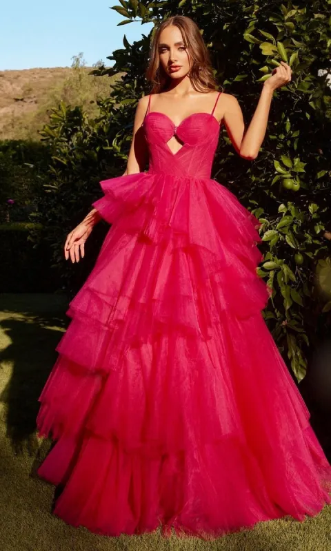 Bright Cut-Out Long Tiered Prom Ball Gown A1238 sold by PromGirl