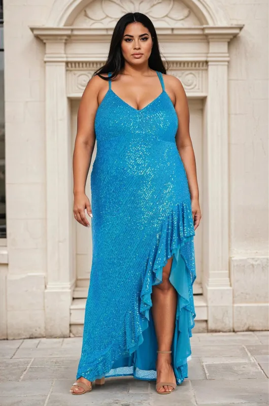 Long Plus-Size Sequin Prom Dress: Morgan 13029WM sold by PromGirl