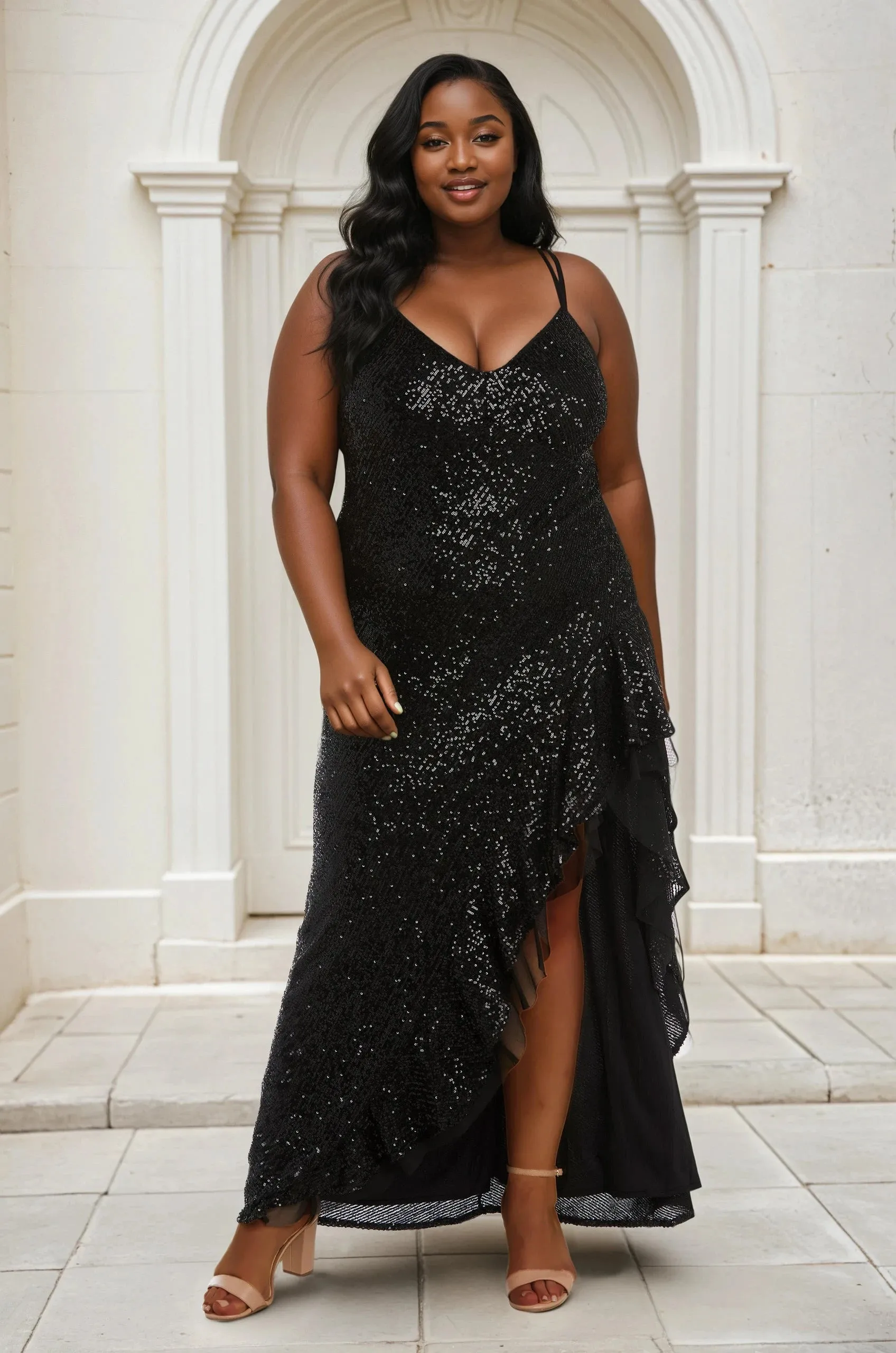 Long Plus-Size Sequin Prom Dress: Morgan 13029WM sold by PromGirl product image thumbnail 4