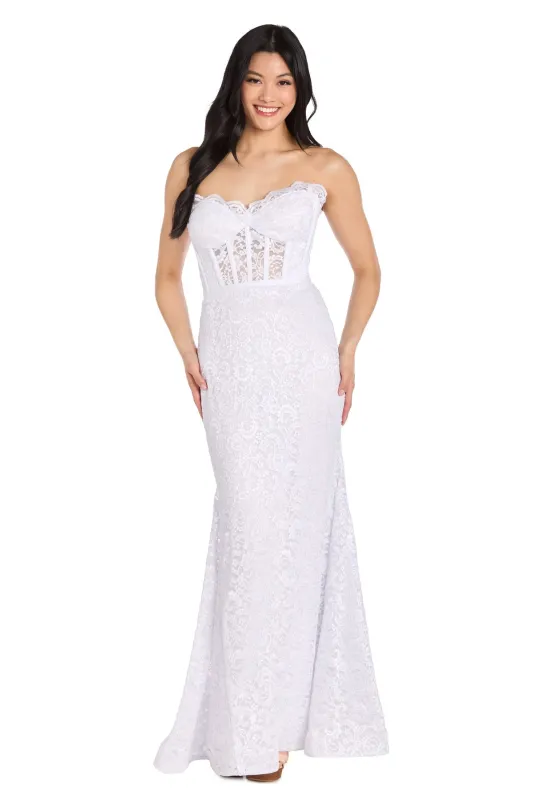 Strapless Long Lace Prom Dress: Morgan 13269 sold by PromGirl