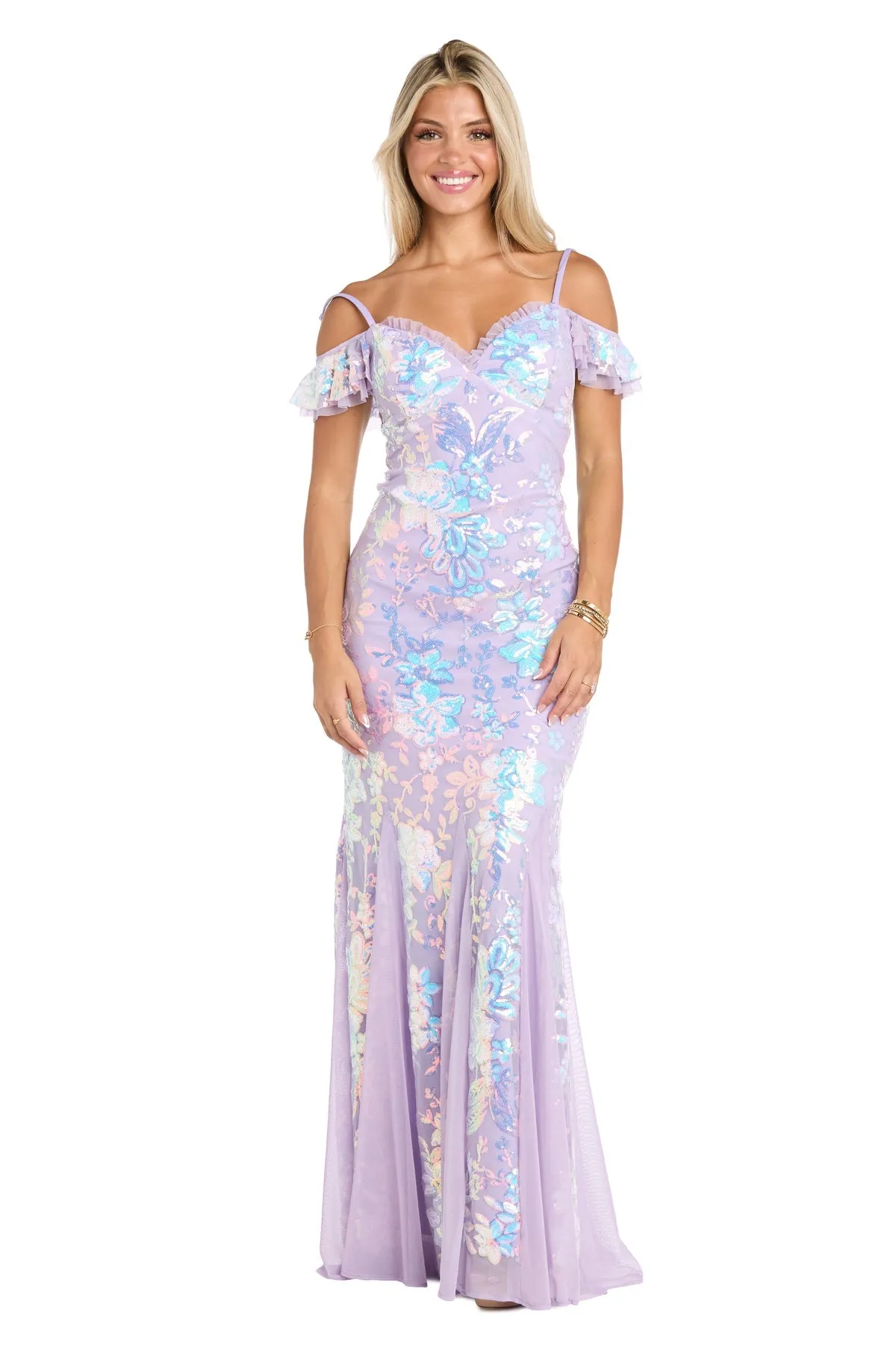 Lilac Sequin-Print Long Prom Dress: Morgan 19064 sold by PromGirl product image thumbnail 4