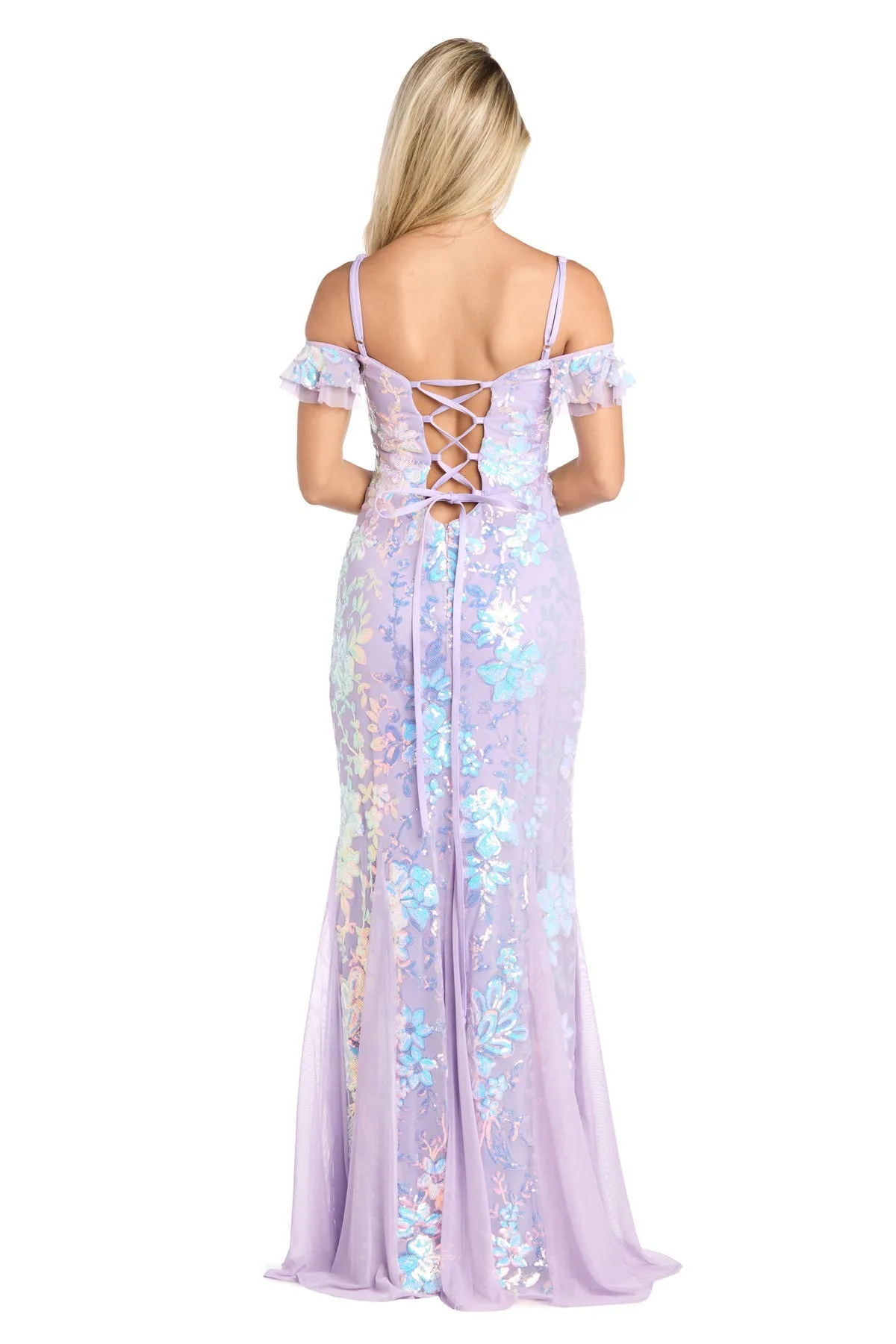 Lilac Sequin-Print Long Prom Dress: Morgan 19064 sold by PromGirl product image thumbnail 2
