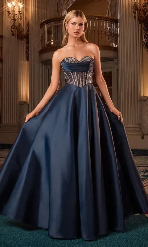 Strapless Navy Blue Prom Gown: Ladivine CK2405 sold by PromGirl