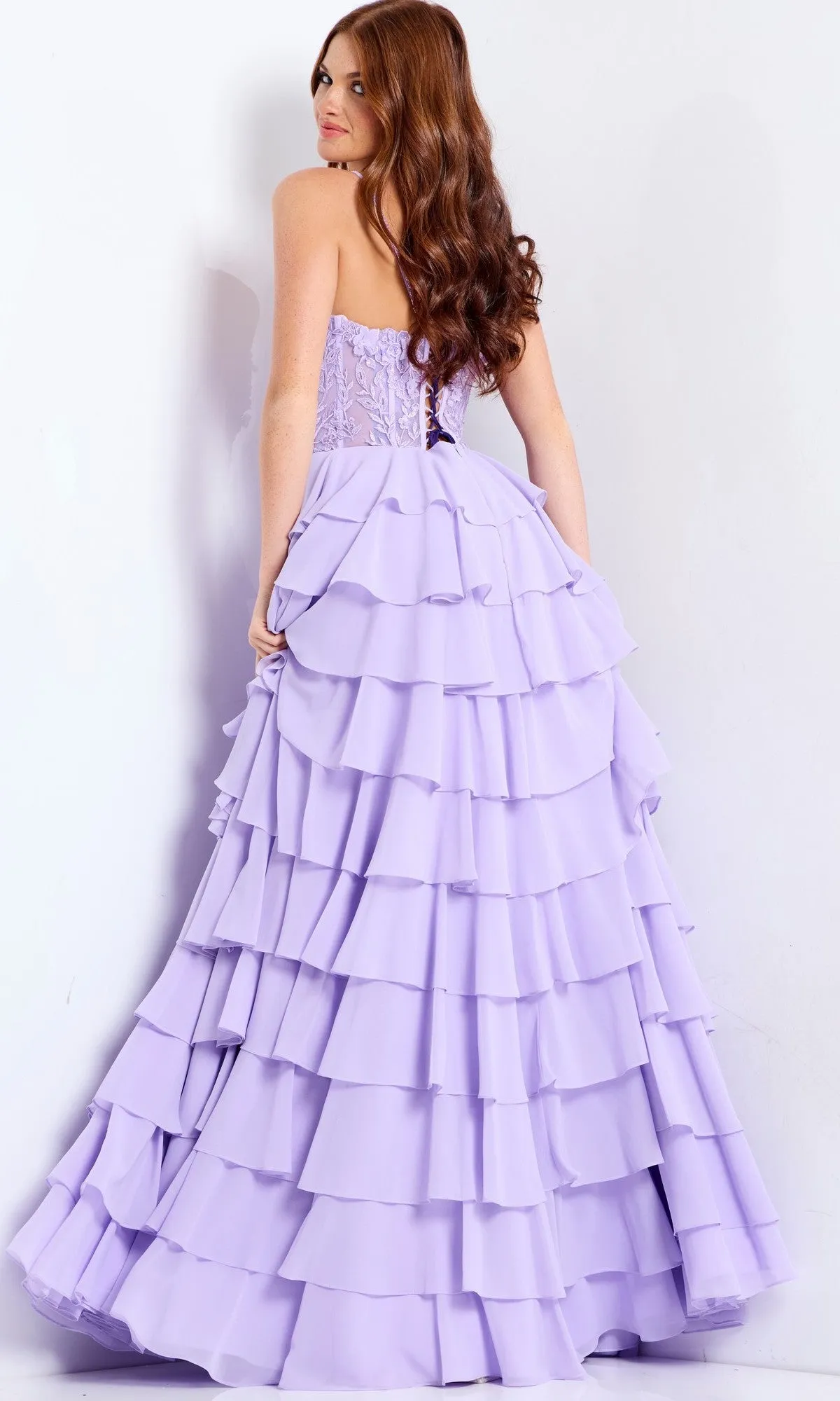 Lace-Corset Long Ruffled Prom Gown: Jovani 44543 sold by PromGirl product image thumbnail 2