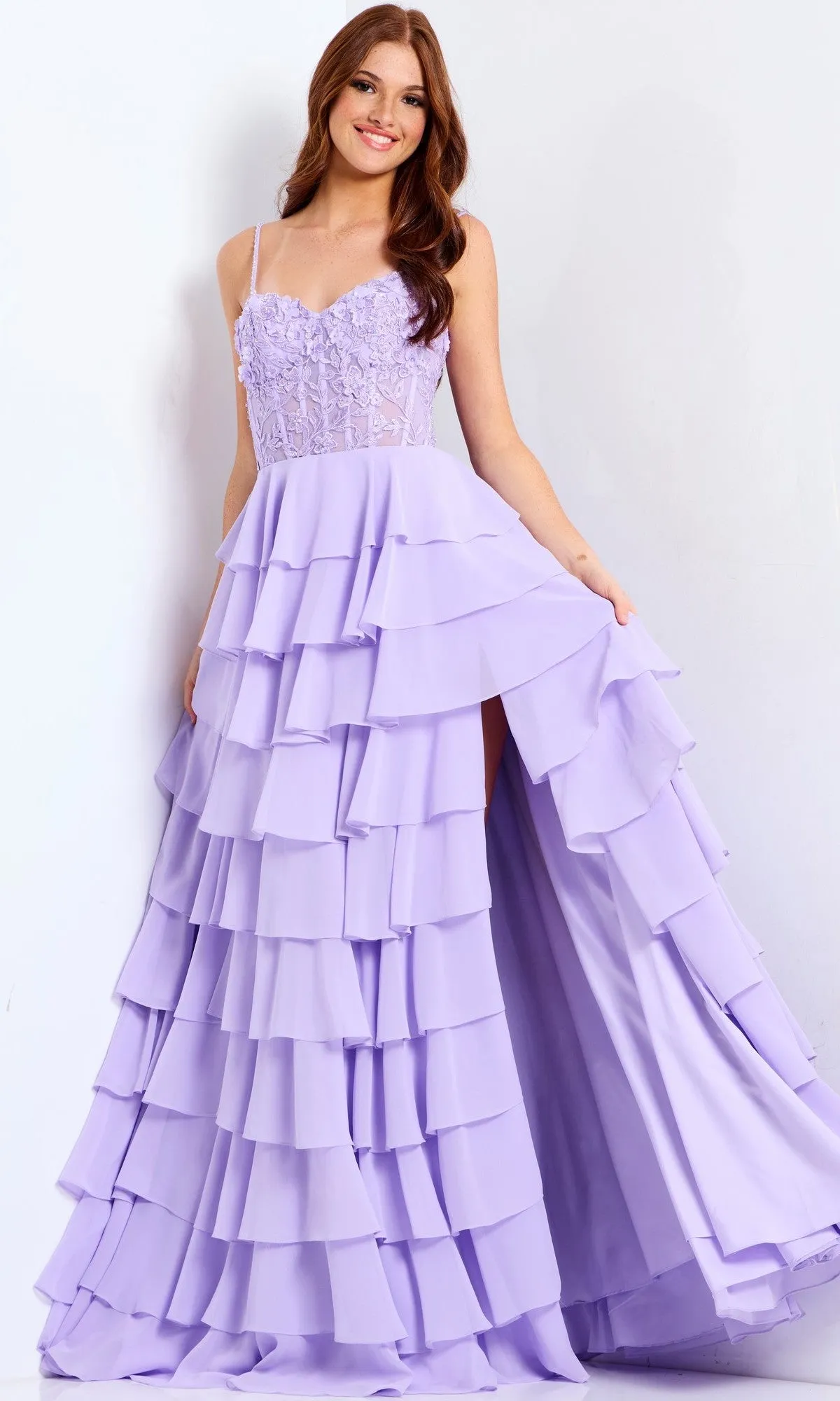 Lace-Corset Long Ruffled Prom Gown: Jovani 44543 sold by PromGirl