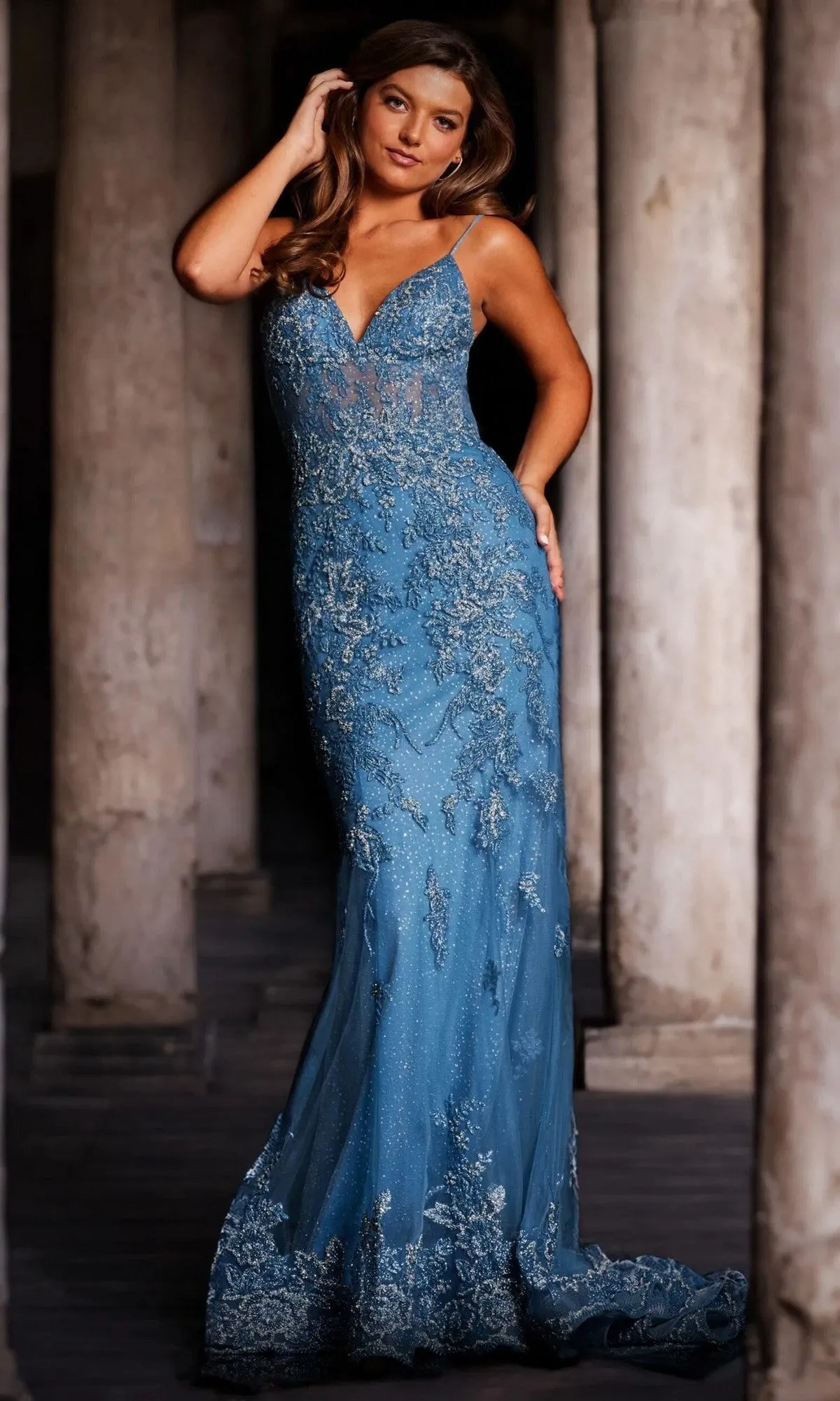 Sheer-Corset Long Beaded Prom Dress: Jovani 37595 sold by PromGirl product image thumbnail 4