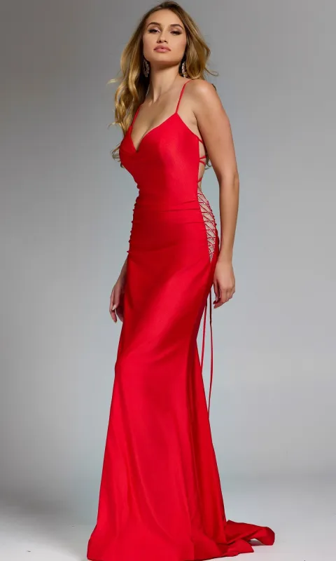 Sexy Long Lace-Up Prom Dress: Jovani 37529 sold by PromGirl