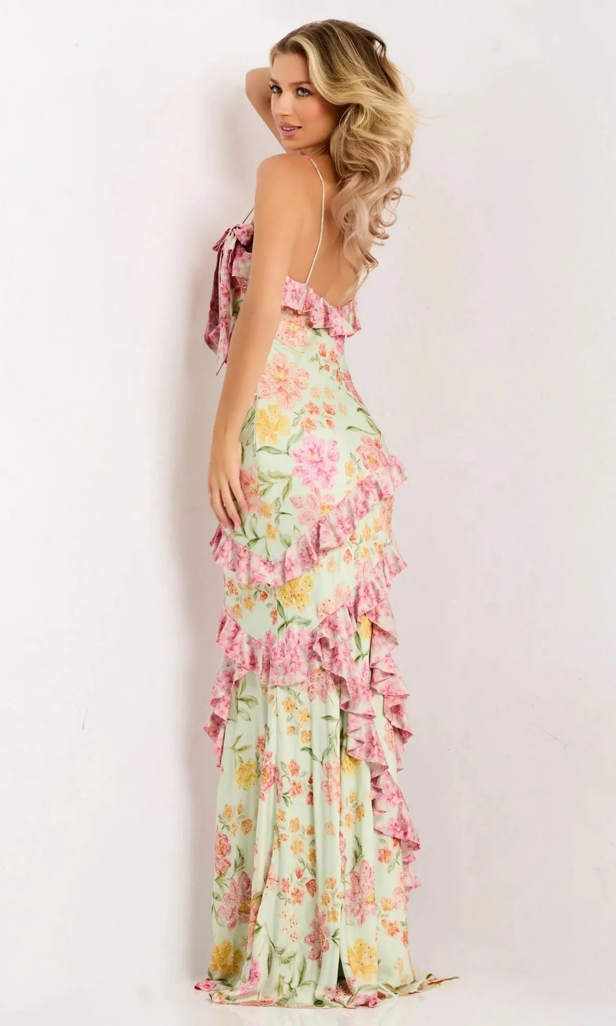 Ruffled Long Floral-Print Prom Gown: Jovani 47236 sold by PromGirl product image thumbnail 3