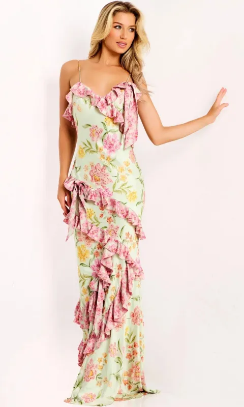 Ruffled Long Floral-Print Prom Gown: Jovani 47236 sold by PromGirl