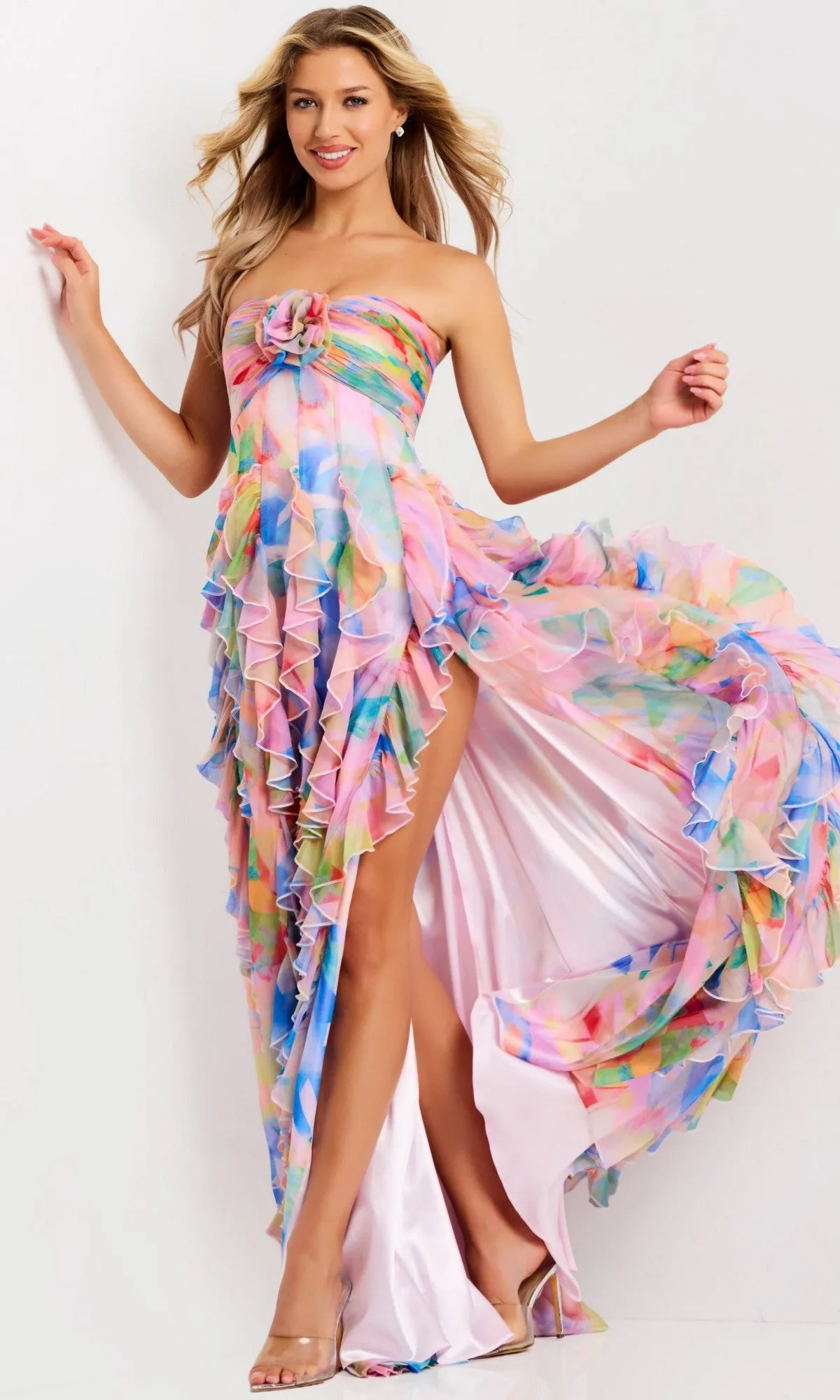 Multicolor Strapless Long Prom Dress: Jovani 46381 sold by PromGirl