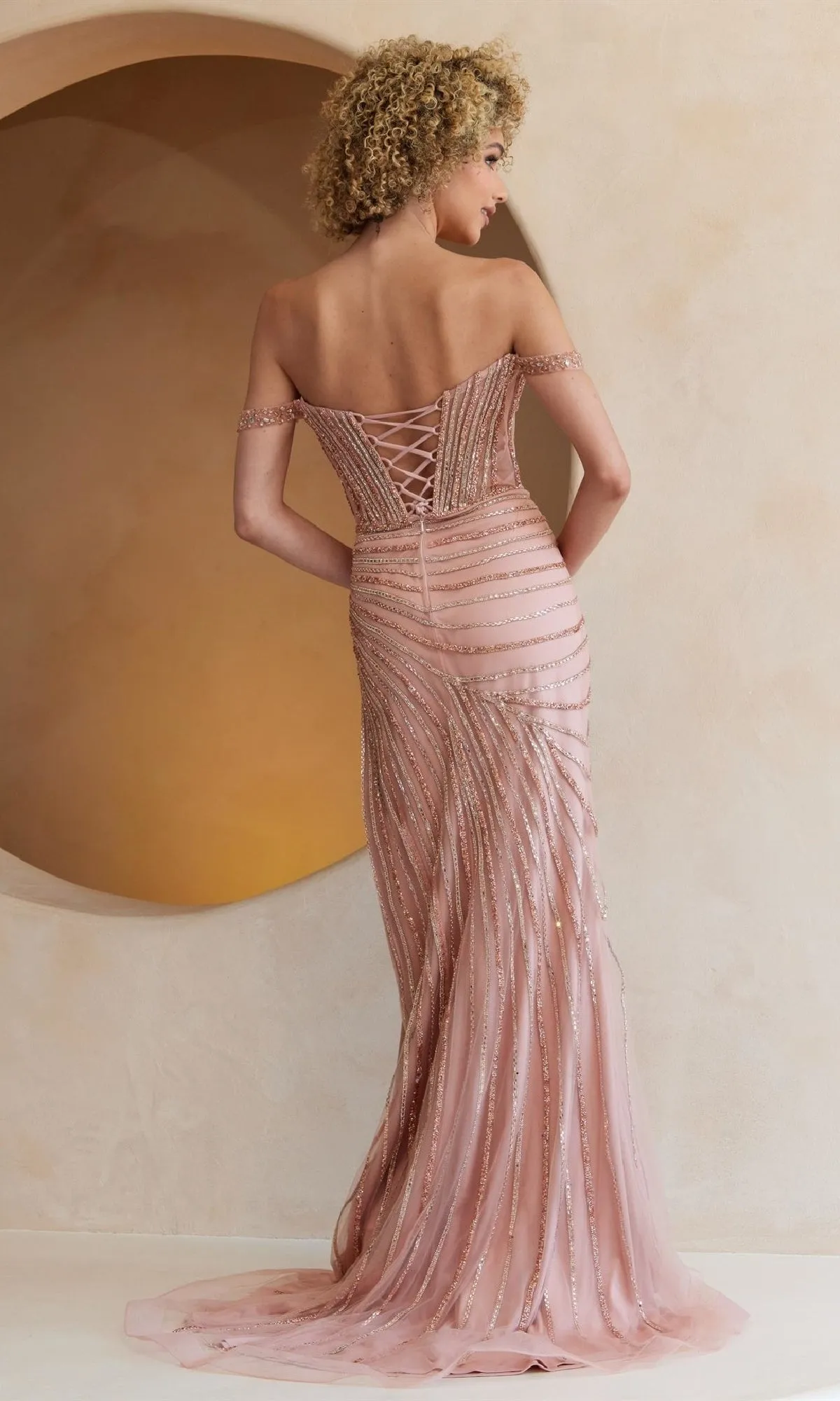Beaded Long Gold Prom Dress: Amelia Couture TM1029 sold by PromGirl product image thumbnail 2