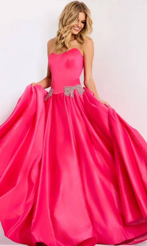 Beaded-Bow Strapless Prom Ball Gown: Jovani 47096 made by Jovani