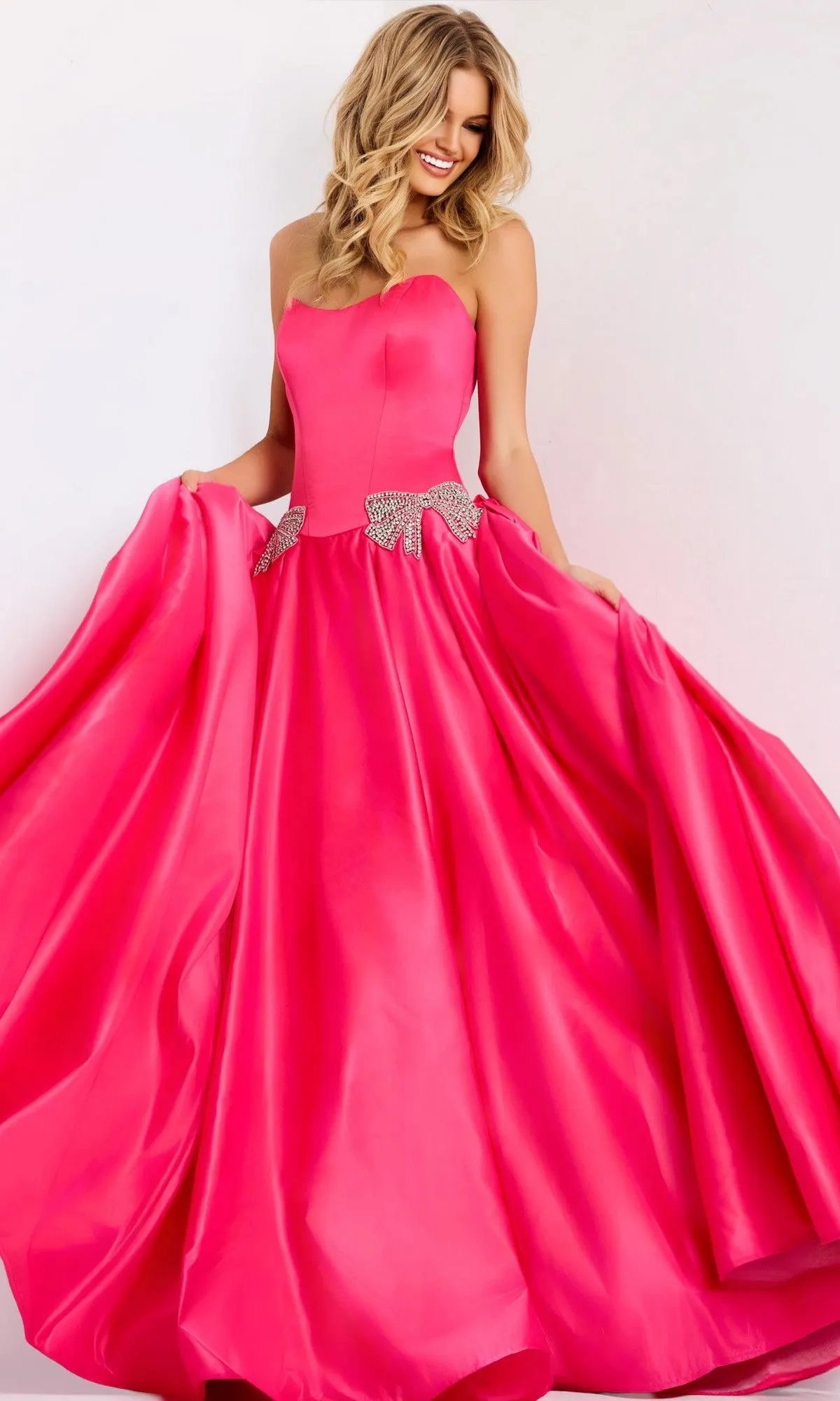 Beaded-Bow Strapless Prom Ball Gown: Jovani 47096 sold by PromGirl