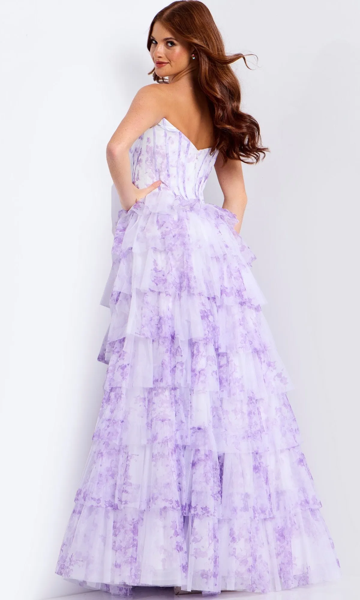 Strapless Print Ruffle Prom Gown: Jovani 47440 sold by PromGirl product image thumbnail 2