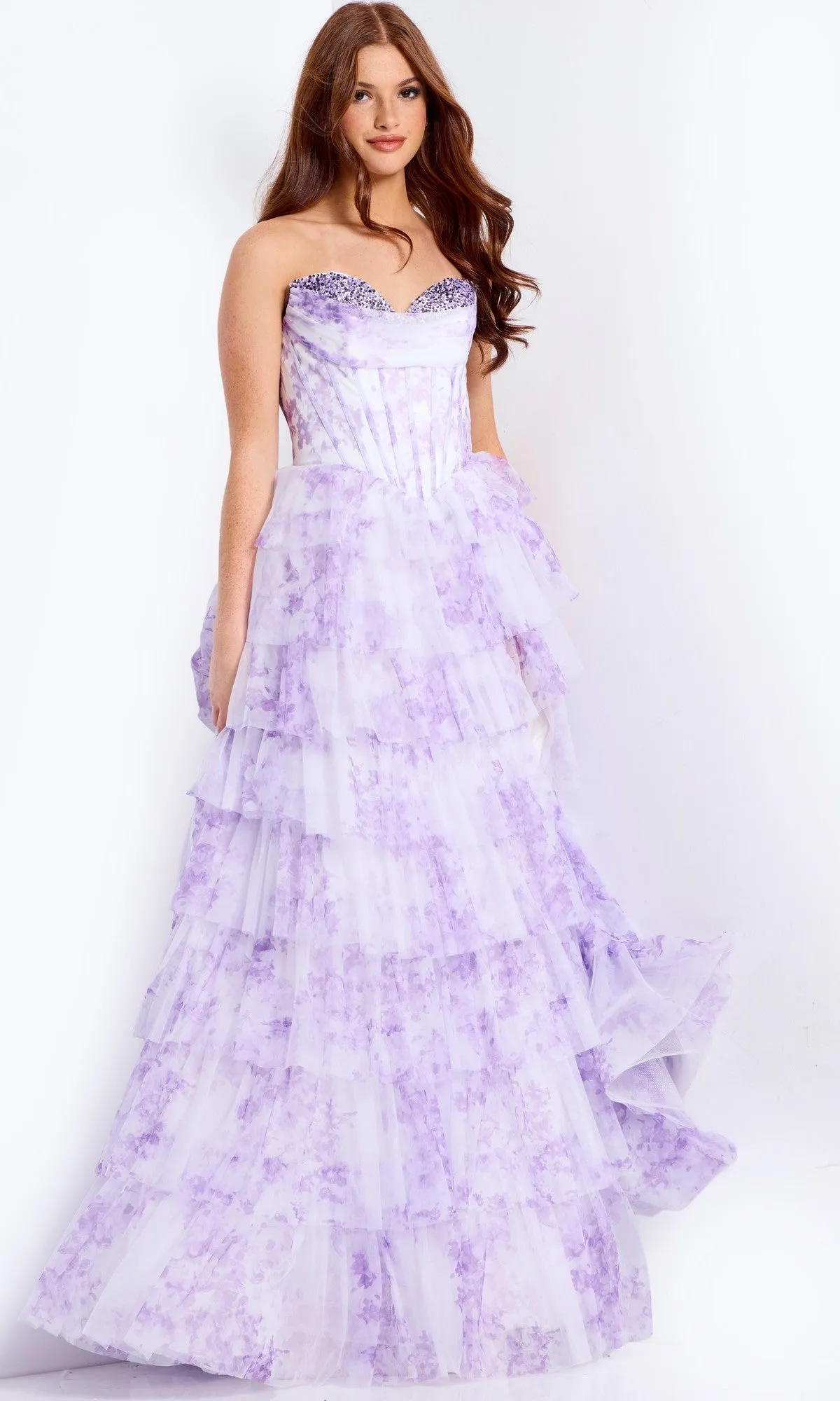 Strapless Print Ruffle Prom Gown: Jovani 47440 sold by PromGirl product image thumbnail 3
