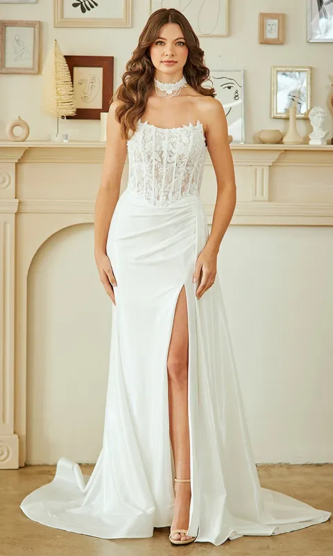 Strapless White Prom Gown: Amelia Couture 2075 sold by PromGirl