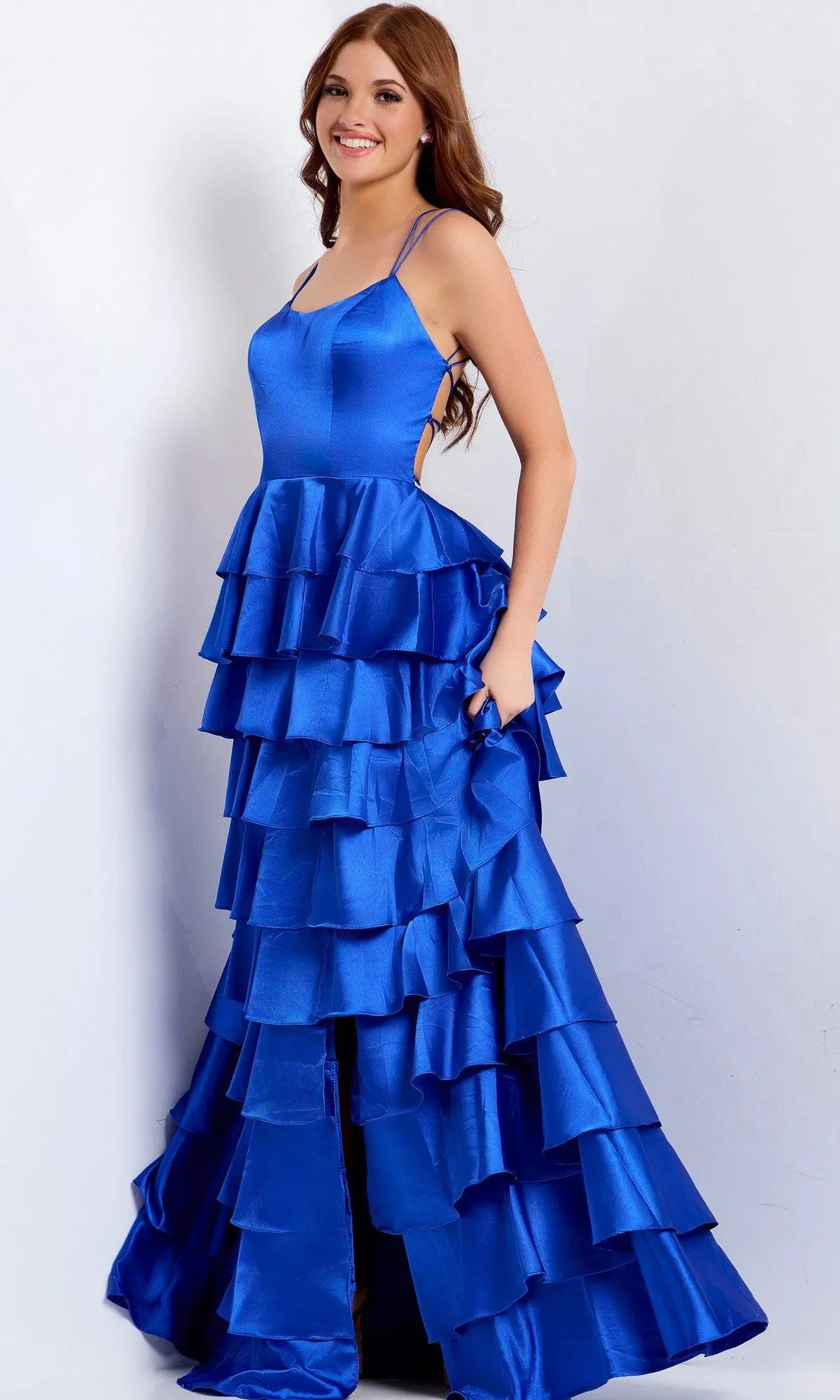 Long Ruffled A-Line Prom Dress: Jovani 48295 sold by PromGirl