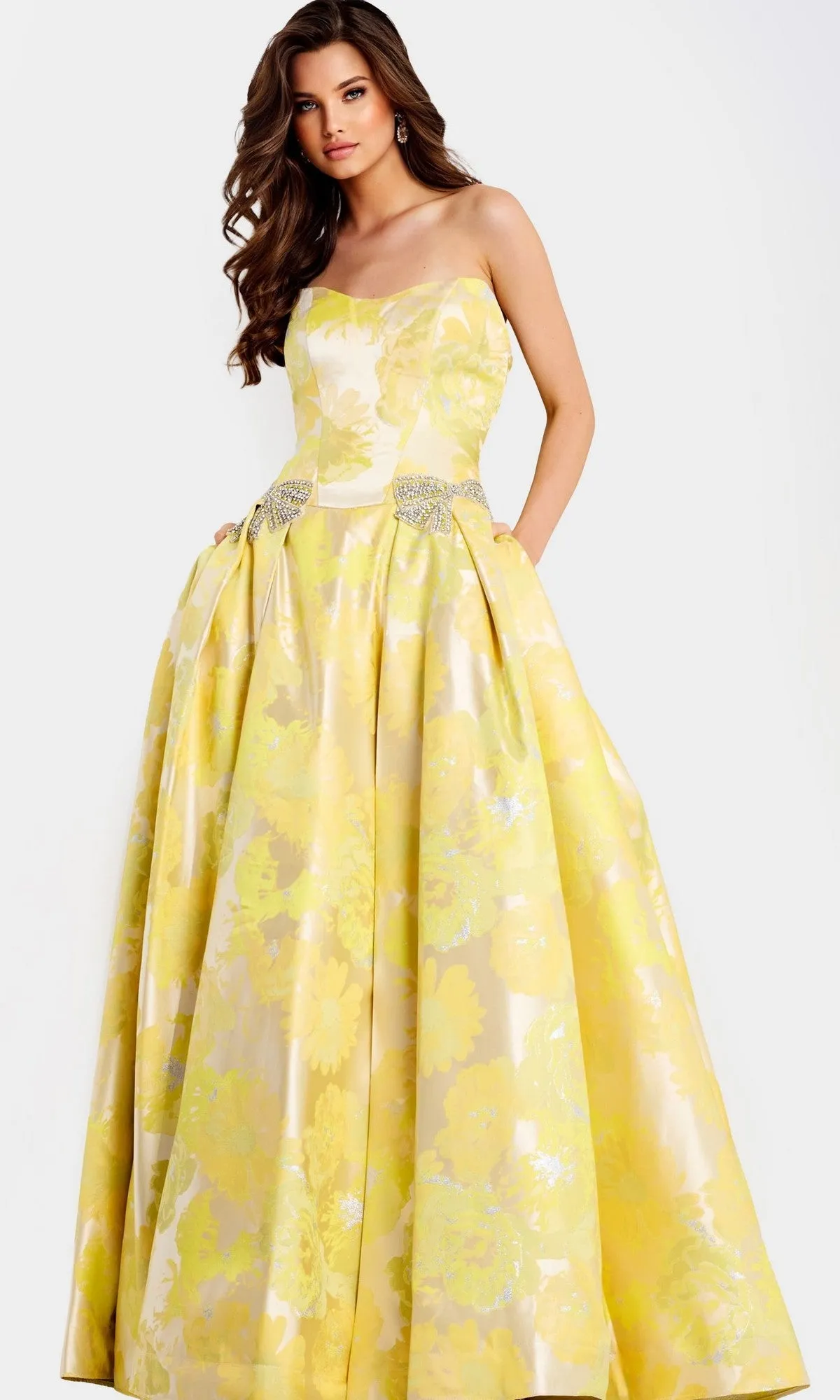 Strapless Long Yellow Prom Ball Gown: Jovani 49502 sold by PromGirl