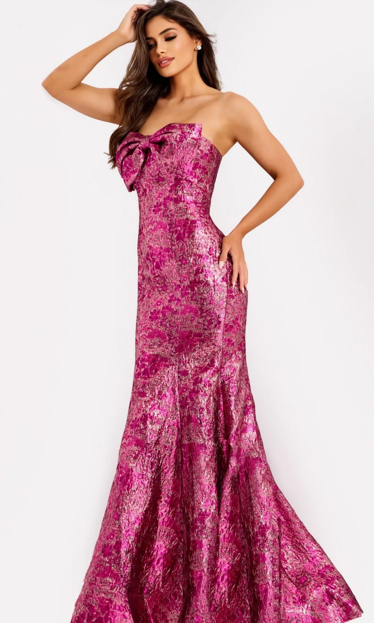 Strapless Long Metallic Prom Dress: Jovani 49163 sold by PromGirl