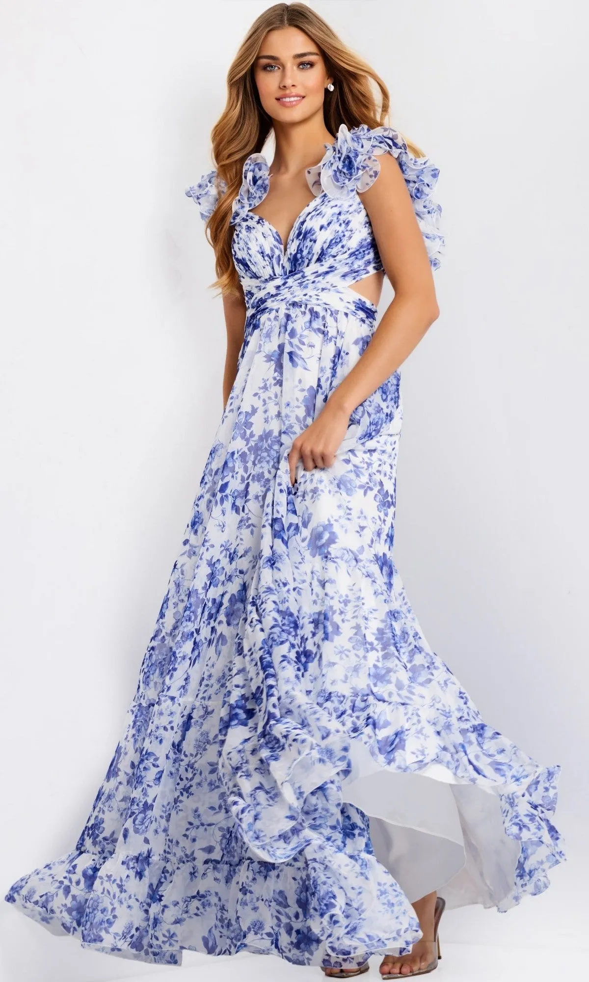 Ruffled Long Print Prom Dress: Jovani 49143 sold by PromGirl product image thumbnail 5