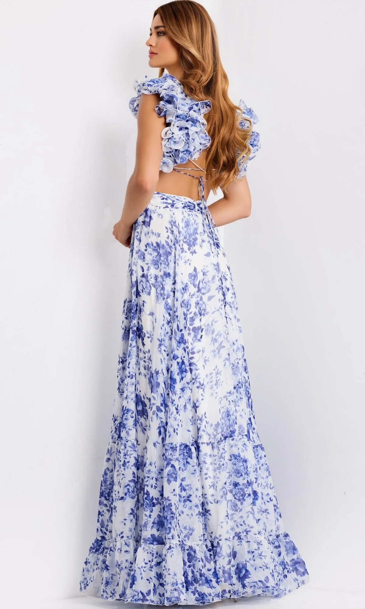 Ruffled Long Print Prom Dress: Jovani 49143 sold by PromGirl product image thumbnail 2