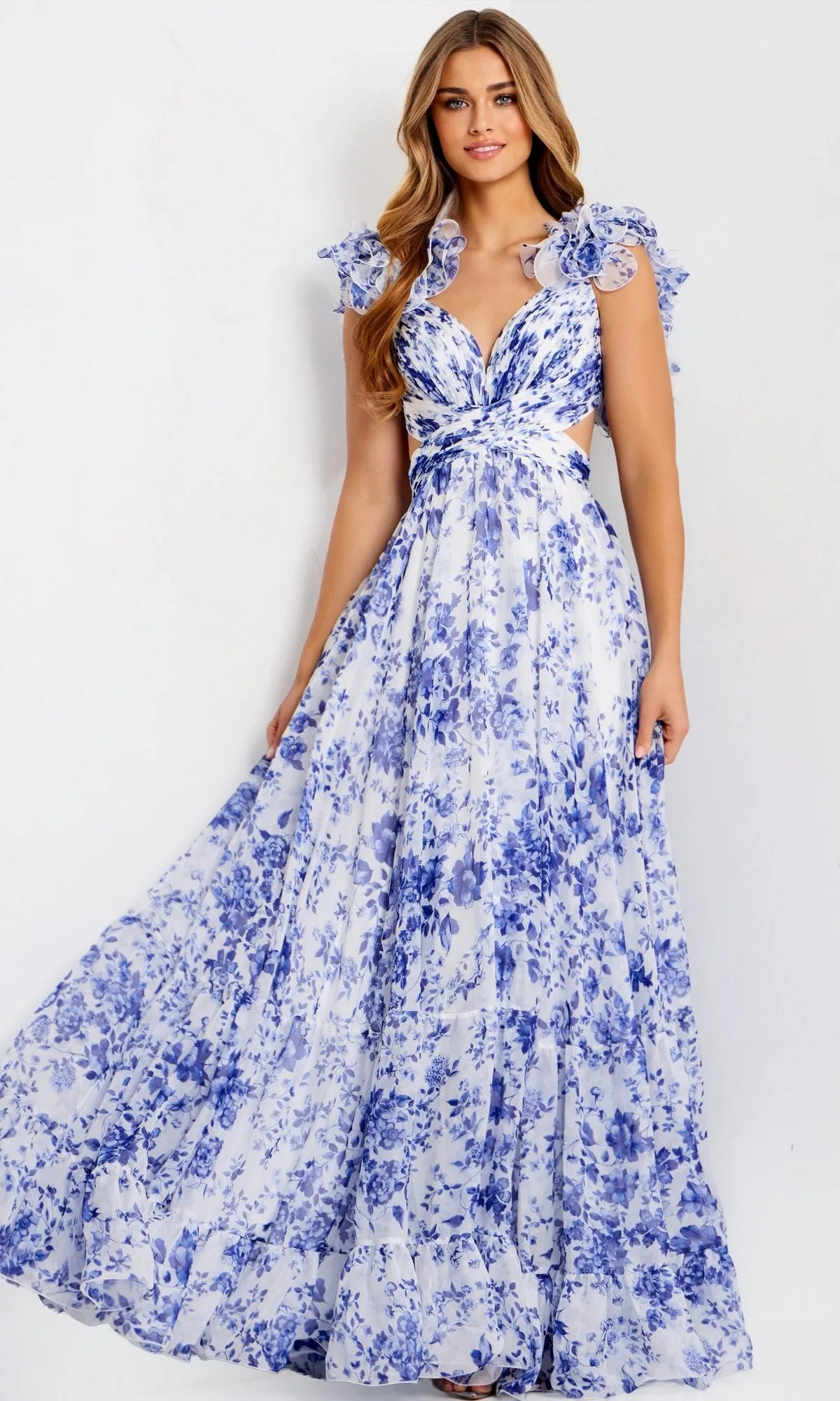 Ruffled Long Print Prom Dress: Jovani 49143 sold by PromGirl product image thumbnail 3