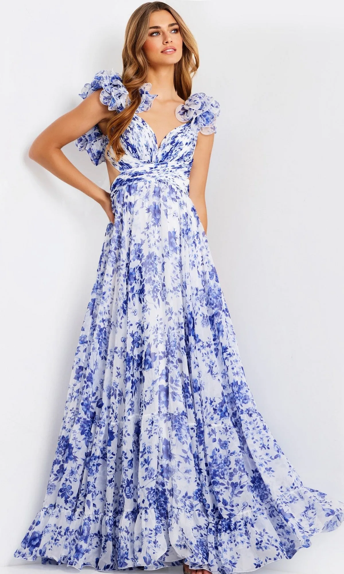 Ruffled Long Print Prom Dress: Jovani 49143 sold by PromGirl product image thumbnail 4
