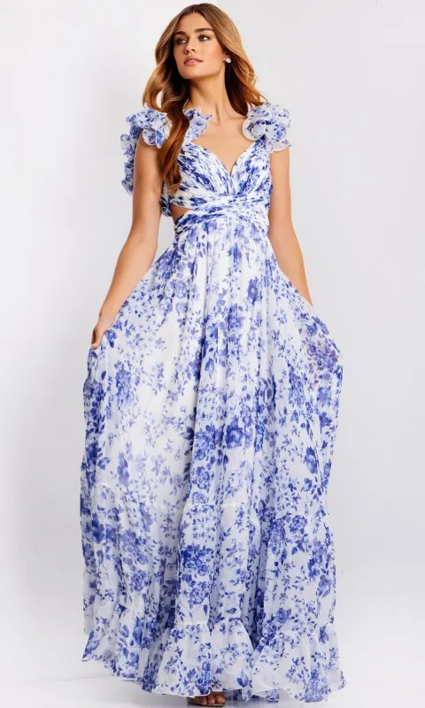 Ruffled Long Print Prom Dress: Jovani 49143 made by Jovani
