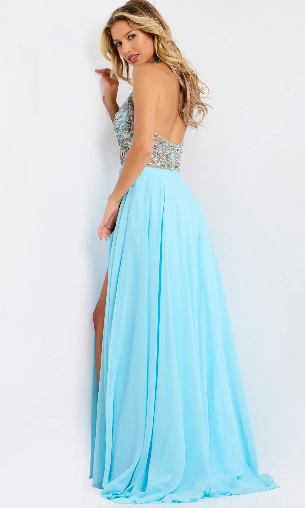 Sheer Beaded-Halter Long Prom Dress: Jovani 48300 sold by PromGirl product image thumbnail 2