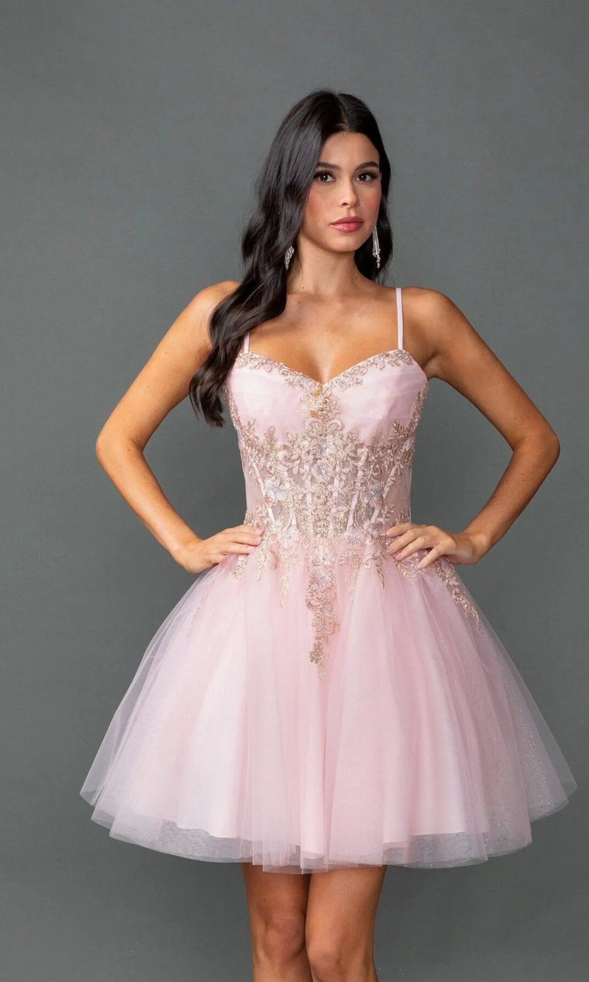 Short Pink Glitter Prom Dress: Dancing Queen 3424 sold by PromGirl
