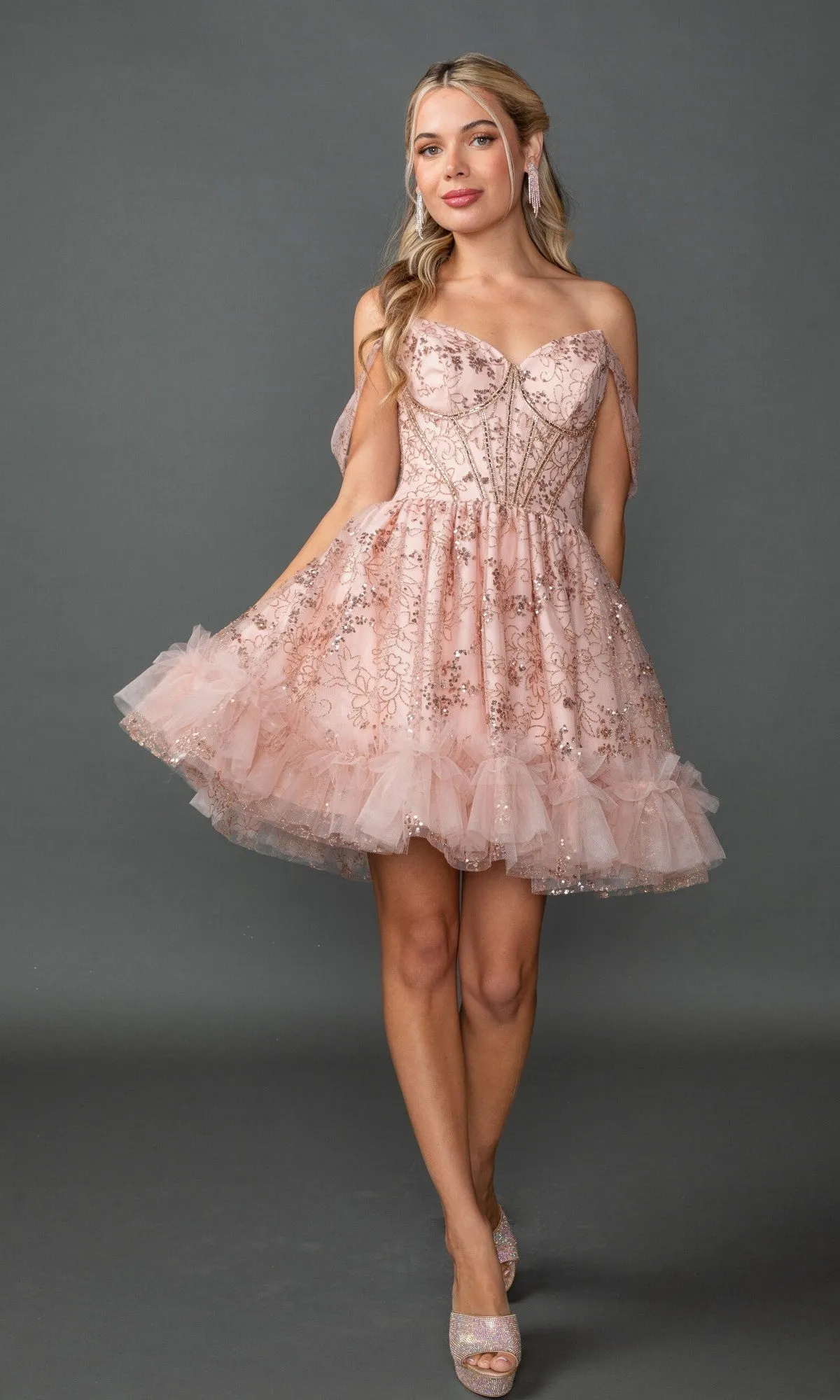Short Rose Gold Prom Dress: Dancing Queen 3422 sold by PromGirl product image thumbnail 3