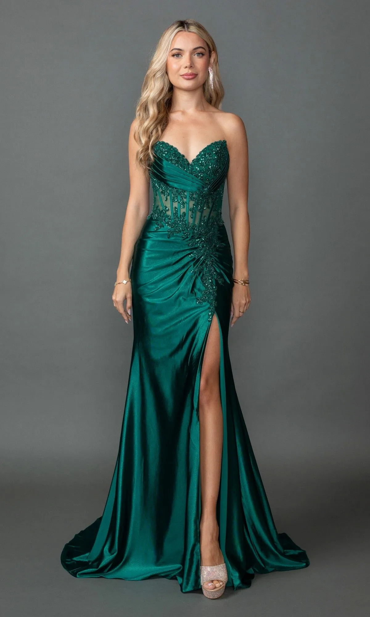 Strapless Dark Green Prom Gown: Dancing Queen 4560 sold by PromGirl product image thumbnail 3