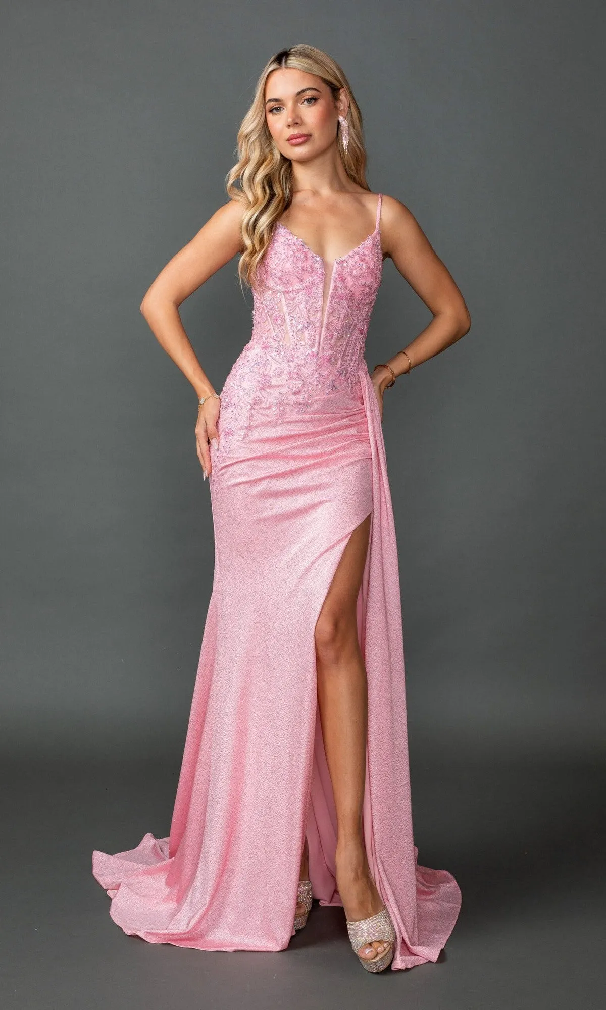 Beaded-Bodice Pink Prom Gown: Dancing Queen 4556 sold by PromGirl product image thumbnail 3