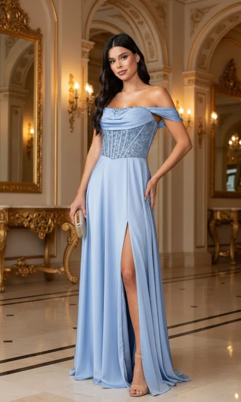 Off-Shoulder Corset Prom Gown: Dancing Queen 4546A sold by PromGirl