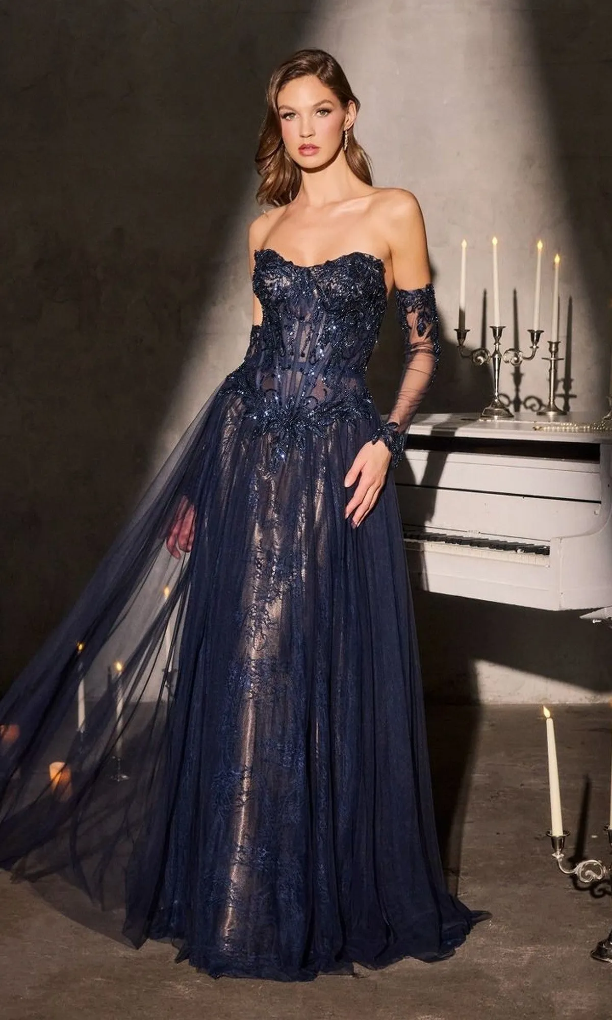 Strapless Black Beaded Prom Gown: Ladivine CD717 sold by PromGirl product image thumbnail 3