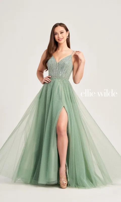 Ellie Wilde Light Green Prom Ball Gown EW35088 sold by PromGirl