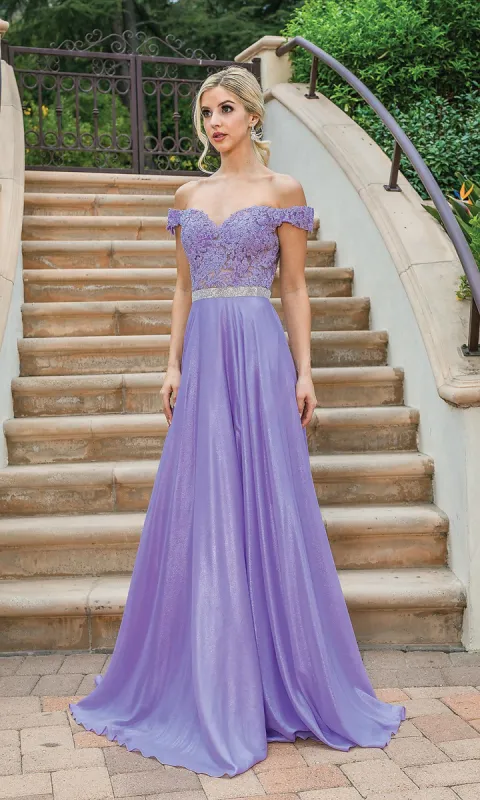 Sheer Embroidered-Bodice Metallic Long Prom Dress sold by PromGirl