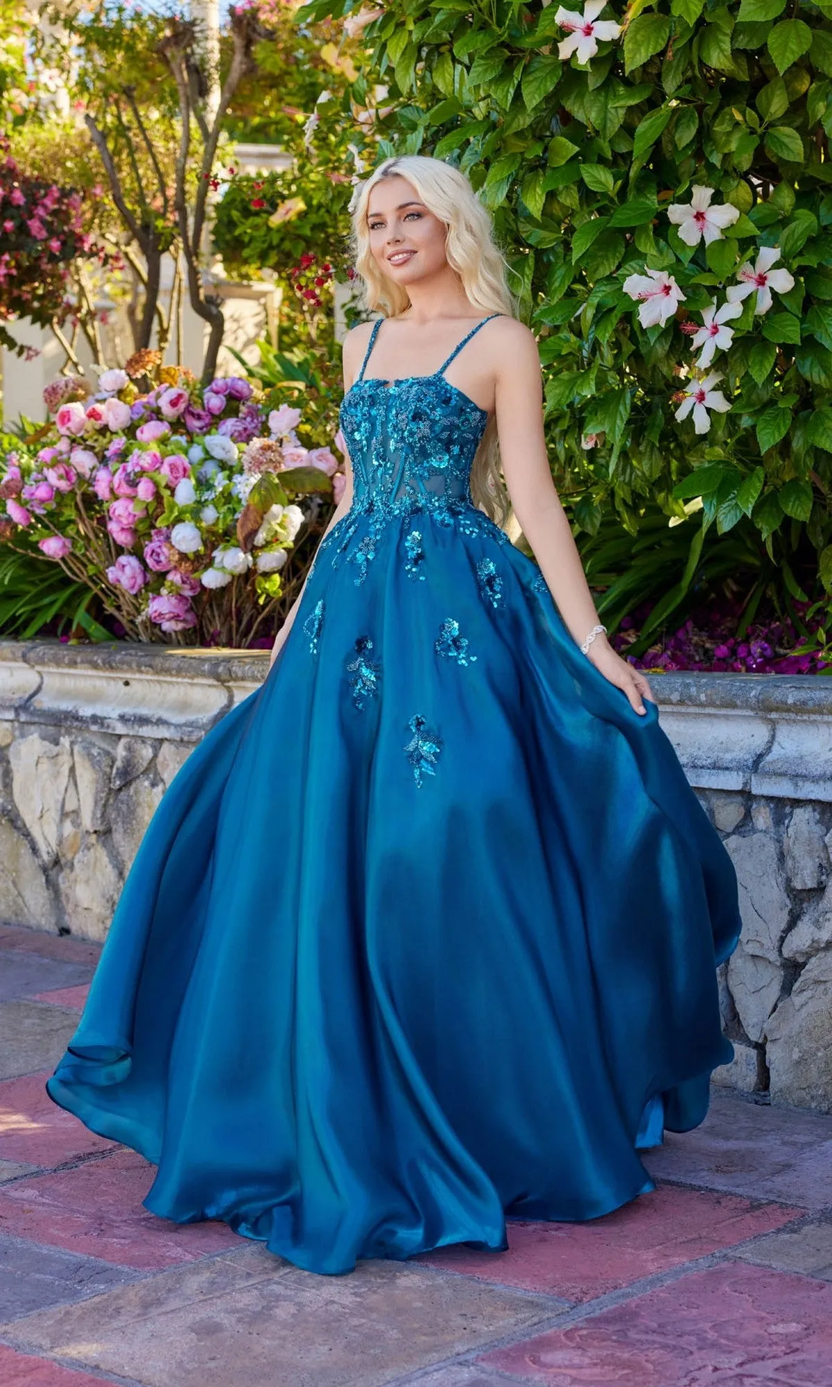 Floral-Beaded Lace-Up Prom Gown: Juliet JT2617U sold by PromGirl product image thumbnail 3