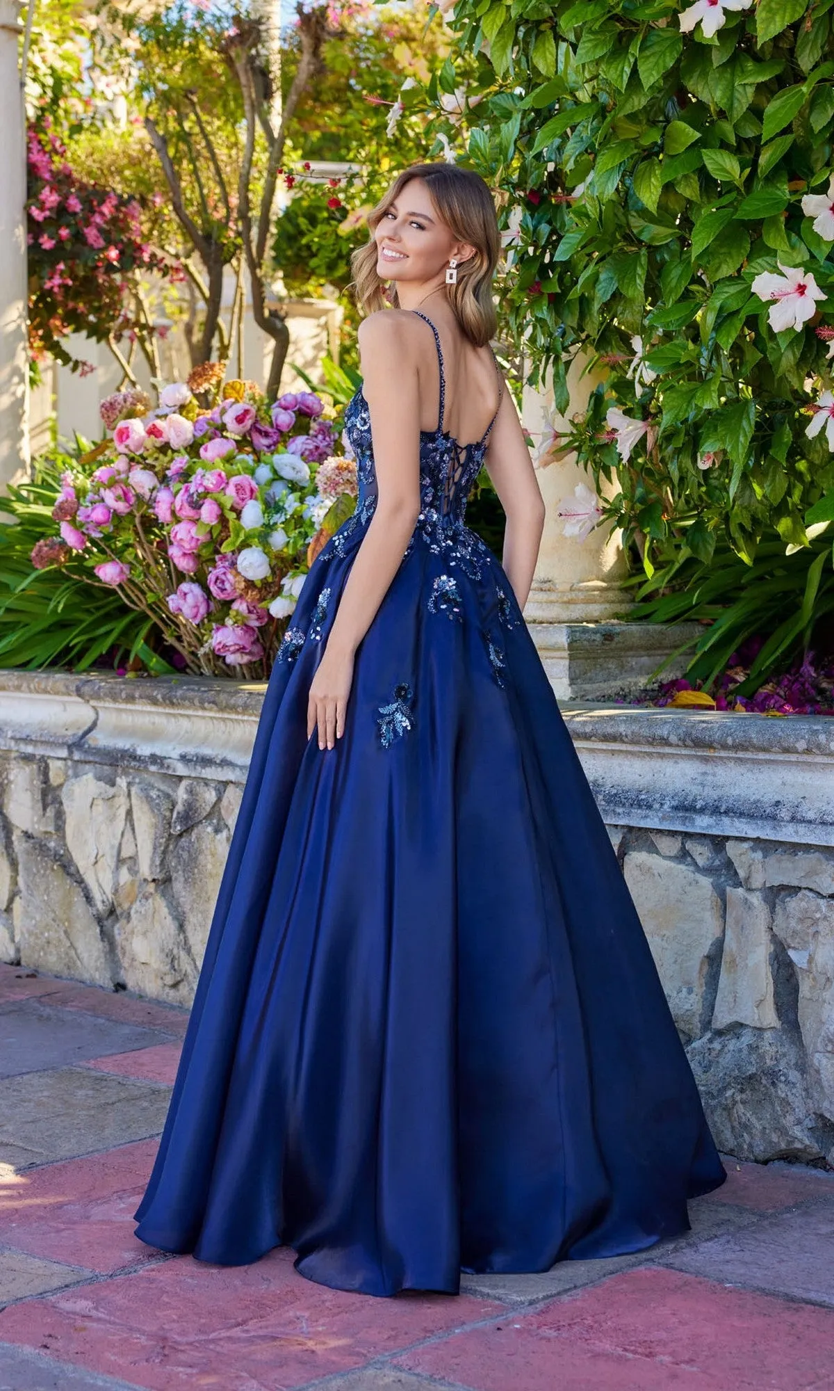 Floral-Beaded Lace-Up Prom Gown: Juliet JT2617U sold by PromGirl product image thumbnail 2
