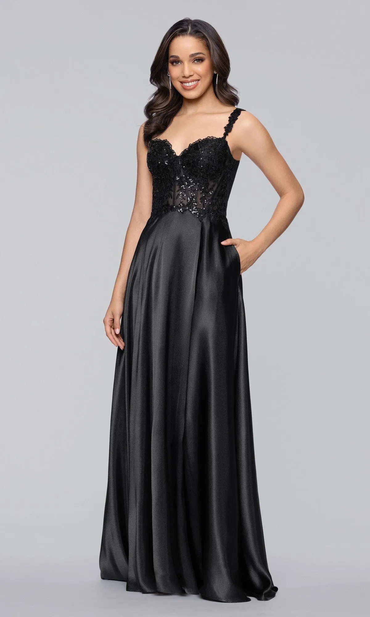 Sequin-Corset Long Prom Dress: Blondie Nites 6088BN sold by PromGirl
