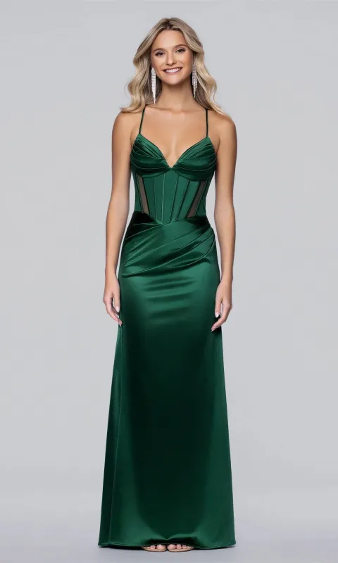 Lace-Up Long Satin Prom Gown: Blondie Nites 6014BN made by Blondie Nites