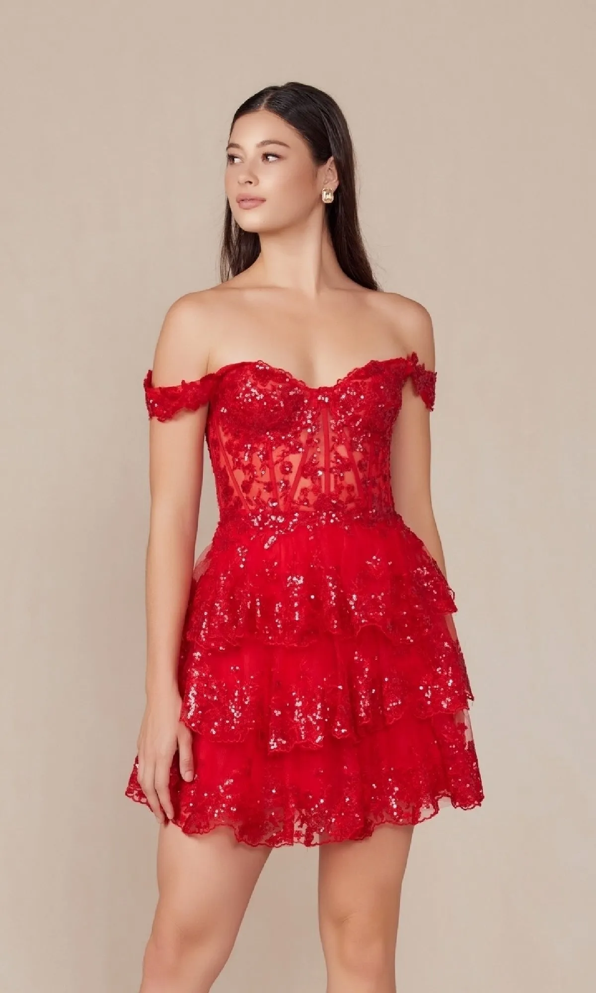Off-Shoulder Short Ruffled Sequin Hoco Dress K856 sold by PromGirl product image thumbnail 4