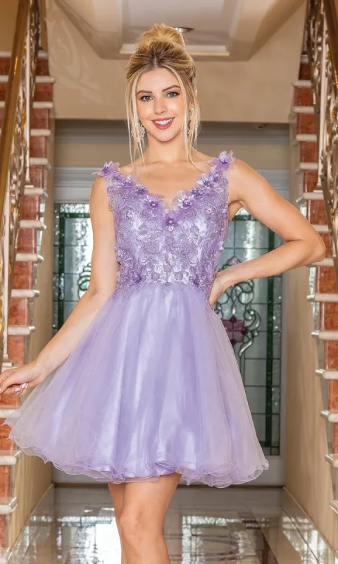 Flower-Bodice Sleeveless Short Hoco Dress 3297 sold by PromGirl
