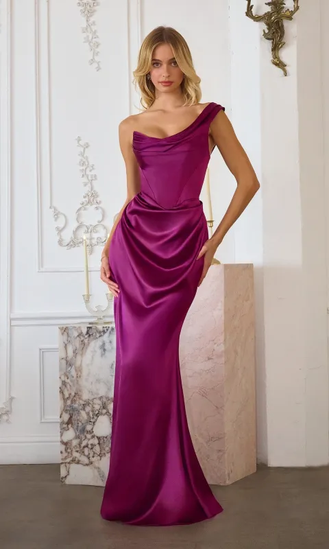 One-Shoulder Classic Long Prom Dress: Amoris T727 sold by PromGirl