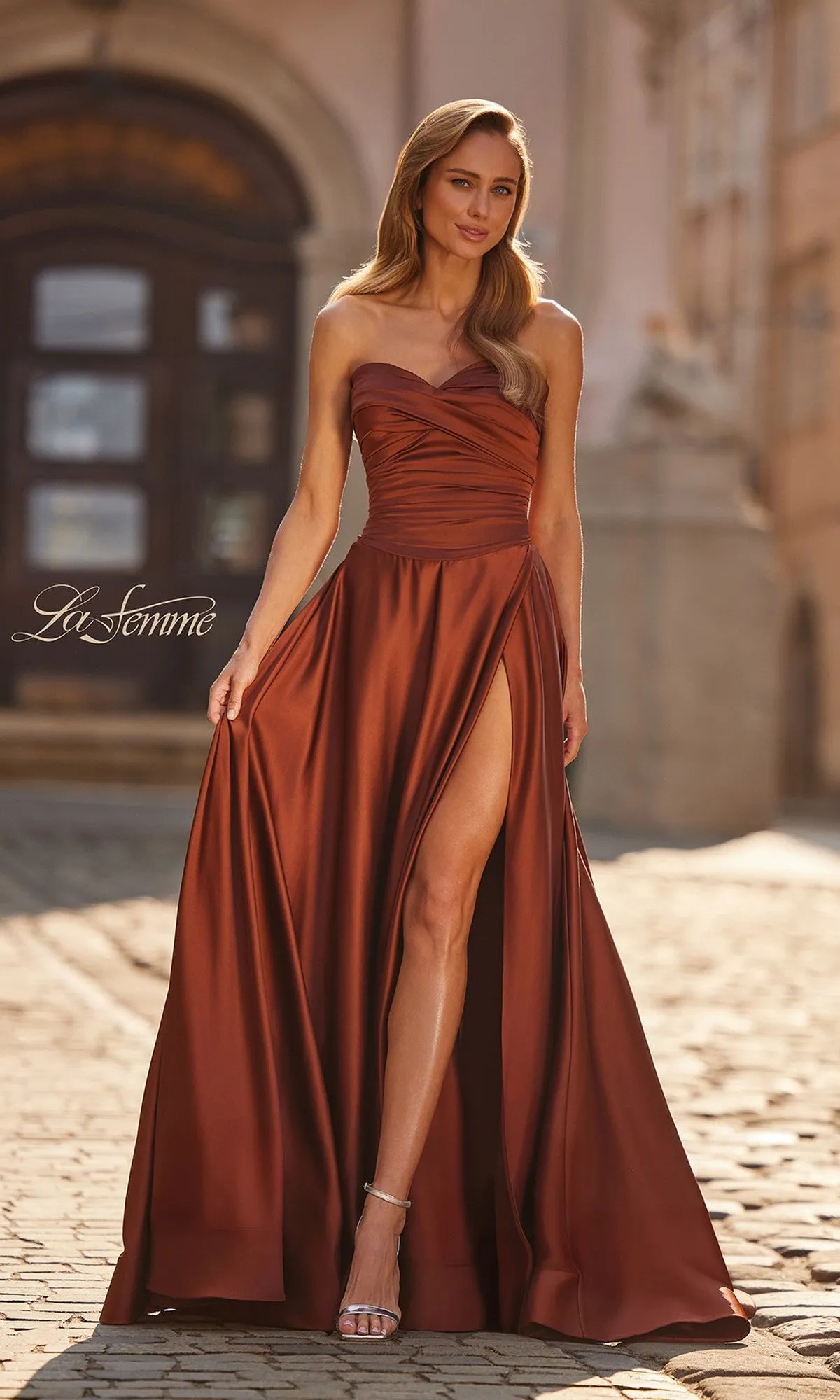 Strapless Sweetheart Prom Gown: La Femme 33417 sold by PromGirl